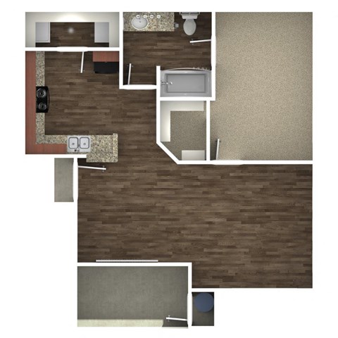 Floor plan for 1 bed, 1 bath, 683 sqft